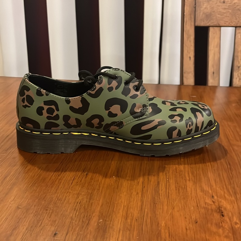 Dr. Martens 1461 Khaki Green Distorted Leopard Smooth Shoes Mens 10 / Women’s 11 - Picture 4 of 12